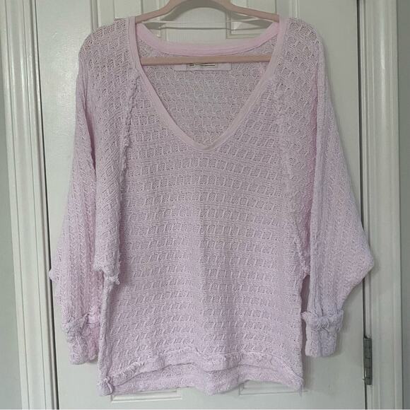 FREE PEOPLE • Thien's Hacci Light Pink Long Sleeve Sweater Top - Picture 3 of 6